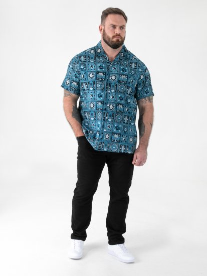 D555 Hawkins Printed Cuban Collar Resort Short Sleeve Shirt Teal - Skjortor - Stora skjortor - 2XL-8XL