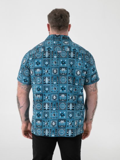 D555 Hawkins Printed Cuban Collar Resort Short Sleeve Shirt Teal - Skjortor - Stora skjortor - 2XL-8XL