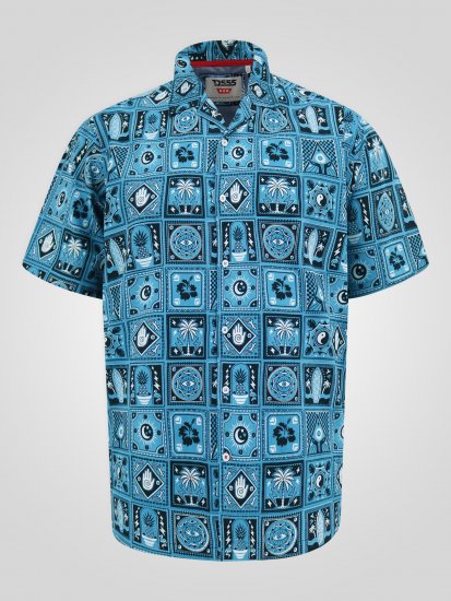 D555 Hawkins Printed Cuban Collar Resort Short Sleeve Shirt Teal - Skjortor - Stora skjortor - 2XL-8XL