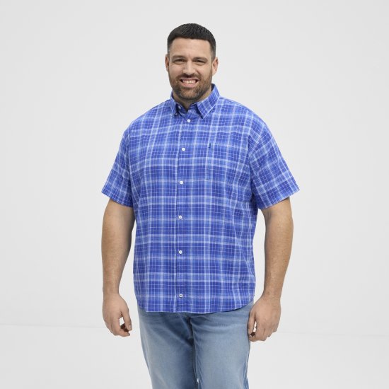 North Latitude 51145 Checked Short Sleeve Shirt Cobolt Blue - Kortärmade skjortor - Kortärmade Skjortor Stora Storlekar