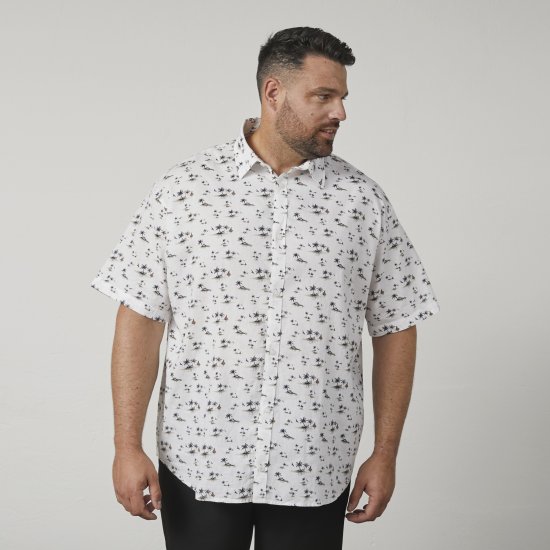 North Latitude 61111 Kortärmad Linneskjorta med Print Vit - Skjortor - Stora skjortor - 2XL-8XL