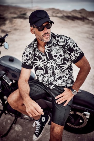JP1880 Skull Pattern Jersey Short Sleeve Shirt Black - Skjortor - Stora skjortor - 2XL-8XL