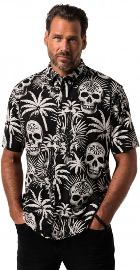 JP1880 Skull Pattern Jersey Short Sleeve Shirt Black - Skjortor - Stora skjortor - 2XL-8XL