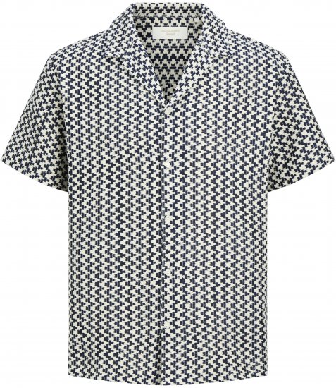 Jack & Jones Montauk Crochet Short Sleeve Shirt Navy - Skjortor - Stora skjortor - 2XL-8XL
