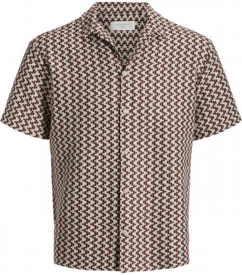 Jack & Jones Montauk Crochet Short Sleeve Shirt Dark Red - Kortärmade skjortor - Kortärmade Skjortor Stora Storlekar