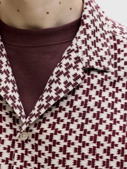 Jack & Jones Montauk Crochet Short Sleeve Shirt Dark Red - Kortärmade skjortor - Kortärmade Skjortor Stora Storlekar