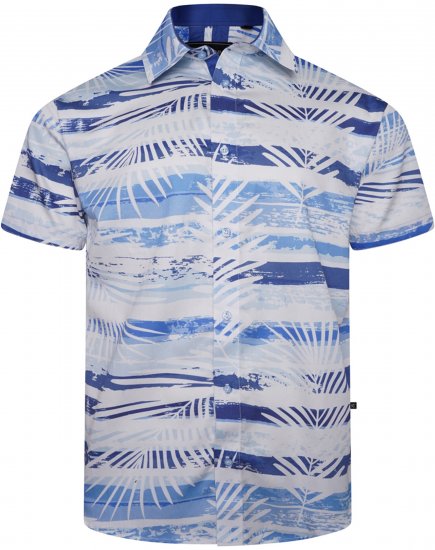 Kam Jeans 6065 Faded Leaf Short Sleeve Shirt Blue - Skjortor - Stora skjortor - 2XL-8XL