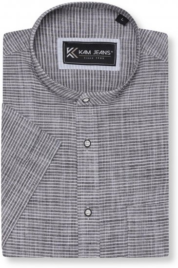 Kam Jeans 6334 Striped Grandad Short Sleeve Shirt Charcoal - Skjortor - Stora skjortor - 2XL-8XL