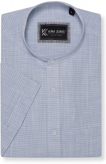 Kam Jeans 6334 Striped Grandad Short Sleeve Shirt Blue - Skjortor - Stora skjortor - 2XL-8XL