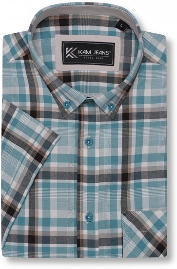 Kam Jeans 6339 Checked Short Sleeve Shirt Mineral Blue - Skjortor - Stora skjortor - 2XL-8XL
