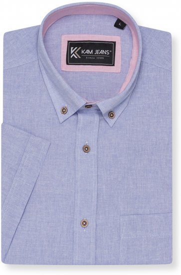 Kam Jeans 6340 Linen Mix Short Sleeve Shirt Blue - Skjortor - Stora skjortor - 2XL-8XL