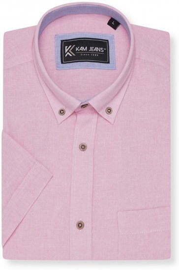 Kam Jeans 6340 Linen Mix Short Sleeve Shirt Pink - Skjortor - Stora skjortor - 2XL-8XL