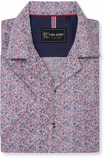 Kam Jeans 6343 Hawaiian Collar Floral Short Sleeve Shirt Navy - Skjortor - Stora skjortor - 2XL-8XL