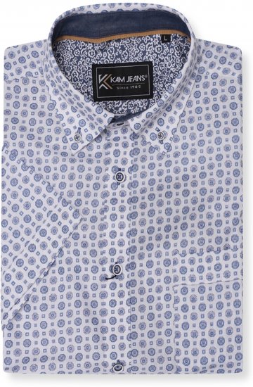 Kam Jeans 6345 Jewel Pattern Short Sleeve Shirt Blue - Skjortor - Stora skjortor - 2XL-8XL