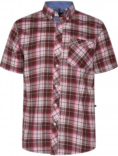 Kam Jeans 6368 Checked Short Sleeve Shirt Red - Skjortor - Stora skjortor - 2XL-8XL