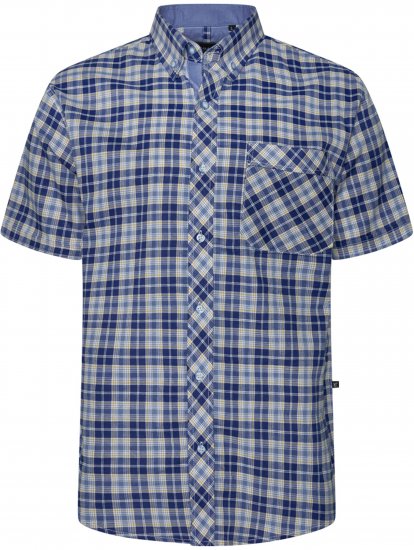 Kam Jeans 6370 Checked Short Sleeve Shirt Blue - Skjortor - Stora skjortor - 2XL-8XL