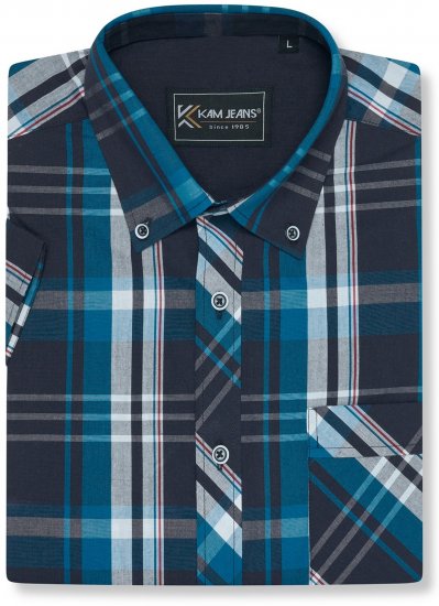Kam Jeans 6380 Casual Checked Short Sleeve Shirt Navy - Kortärmade skjortor - Kortärmade Skjortor Stora Storlekar