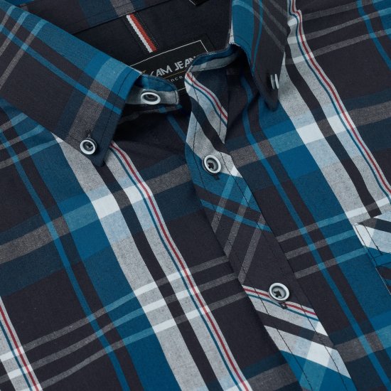 Kam Jeans 6380 Casual Checked Short Sleeve Shirt Navy - Kortärmade skjortor - Kortärmade Skjortor Stora Storlekar