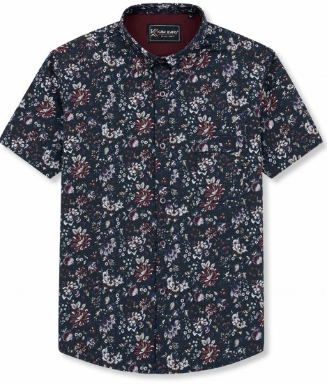 Kam Jeans 6387 Floral Print Short Sleeve Shirt Navy - Kortärmade skjortor - Kortärmade Skjortor Stora Storlekar