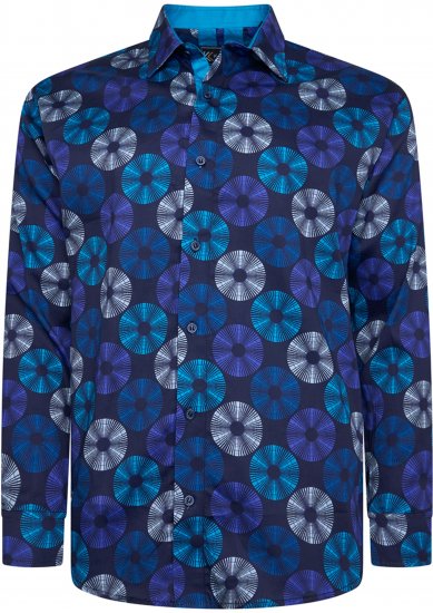 Kam Jeans 6071 Record Print Long Sleeve Shirt Navy - Skjortor - Stora skjortor - 2XL-8XL