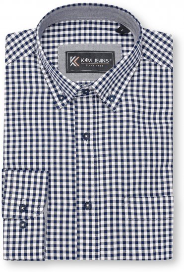 Kam Jeans 6351 Classic Gingham Shirt Long Sleeve Navy - Skjortor - Stora skjortor - 2XL-8XL