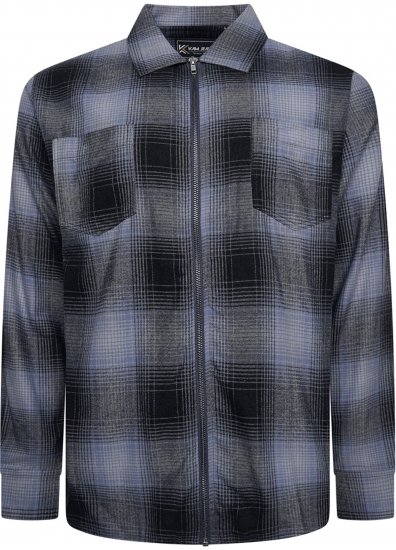 Kam Jeans 6354 Zip Through Check Shirt Charcoal - Skjortor - Stora skjortor - 2XL-8XL
