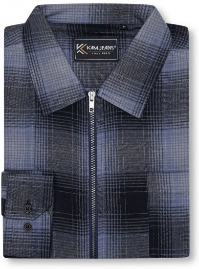 Kam Jeans 6354 Zip Through Check Shirt Charcoal - Skjortor - Stora skjortor - 2XL-8XL