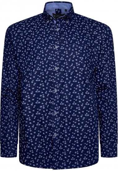 Kam Jeans 6364 All Over Floral Print Long Sleeve Shirt Navy - Skjortor - Stora skjortor - 2XL-8XL