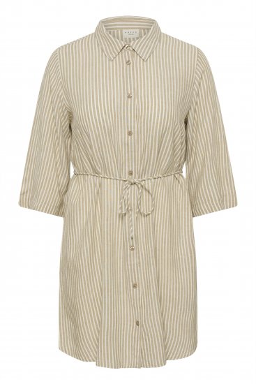 Kaffe Curve Milla Short Shirt Dress Chinchilla/Chalk Stripe - Miniklänningar - 