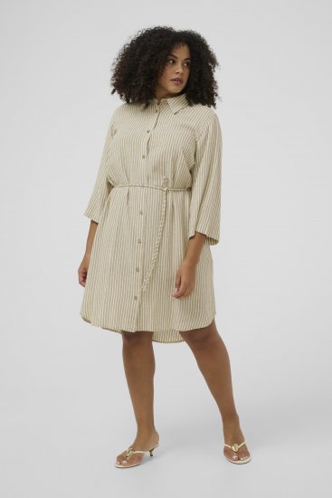 Kaffe Curve Milla Short Shirt Dress Chinchilla/Chalk Stripe - Miniklänningar - 