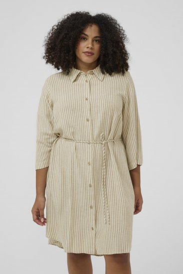 Kaffe Curve Milla Short Shirt Dress Chinchilla/Chalk Stripe - Miniklänningar - 
