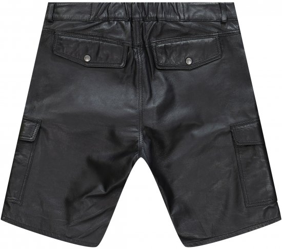 JP1880 Leather Shorts Cargo Pockets Lamb Nappa Leather Black - Shorts - Stora shorts W40-W60