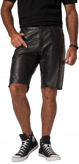 JP1880 Leather Shorts Cargo Pockets Lamb Nappa Leather Black - Shorts - Stora shorts W40-W60