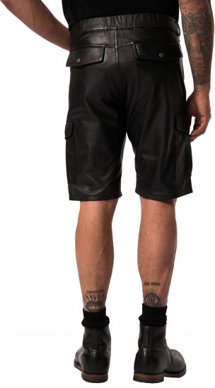 JP1880 Leather Shorts Cargo Pockets Lamb Nappa Leather Black - Shorts - Stora shorts W40-W60
