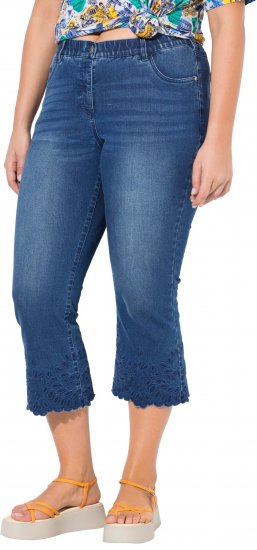 Ulla Popken Cropped Flared Eyelet Jeans Denim Blue - Jeans & Byxor i Stora Storlekar – Plus Size - 