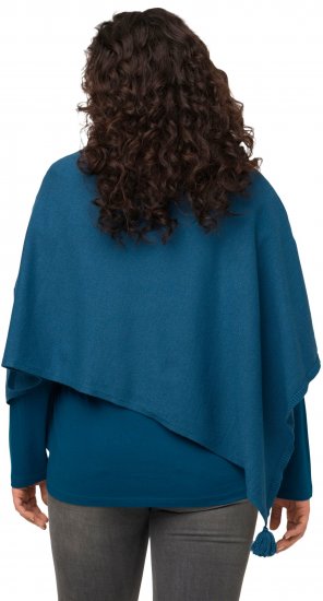 Ulla Popken Knit Pointed Hem Poncho Cerulean - Collegetröjor & hoodies - 