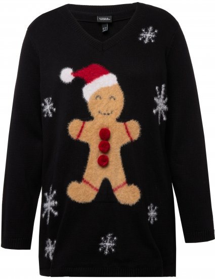 Ulla Popken Gingerbread Man Christmas Sweater Black - Collegetröjor & hoodies - 