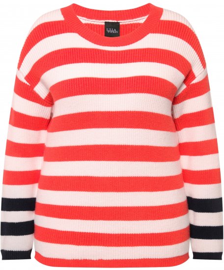 Ulla Popken Mixed Stripe Long Sleeve Sweater Hibiscus Red - Collegetröjor & hoodies - 
