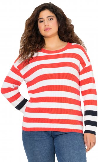 Ulla Popken Mixed Stripe Long Sleeve Sweater Hibiscus Red - Collegetröjor & hoodies - 