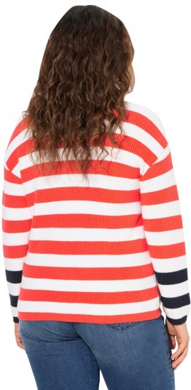 Ulla Popken Mixed Stripe Long Sleeve Sweater Hibiscus Red - Collegetröjor & hoodies - 