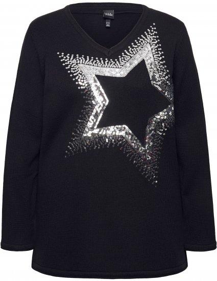 Ulla Popken Sequined Star Rolled Edge Sweater Black - Collegetröjor & hoodies - 