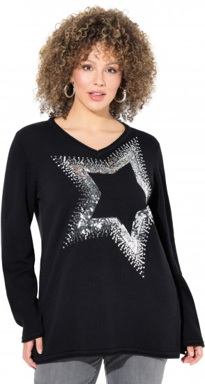 Ulla Popken Sequined Star Rolled Edge Sweater Black - Collegetröjor & hoodies - 