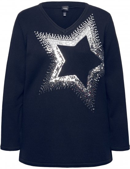 Ulla Popken Sequined Star Rolled Edge Sweater Navy - Collegetröjor & hoodies - 