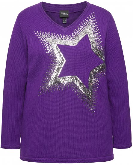 Ulla Popken Sequined Star Rolled Edge Sweater Dark Purple - Collegetröjor & hoodies - 