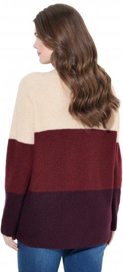 Ulla Popken Cable Knit Block Stripe V-Neck Sweater Dark Ruby - Collegetröjor & hoodies - 