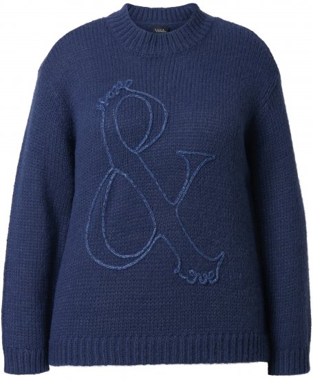 Ulla Popken Textured Glitter Embroidery Oversized Sweater Ink Blue - Collegetröjor & hoodies - 