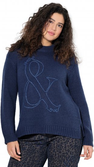 Ulla Popken Textured Glitter Embroidery Oversized Sweater Ink Blue - Collegetröjor & hoodies - 