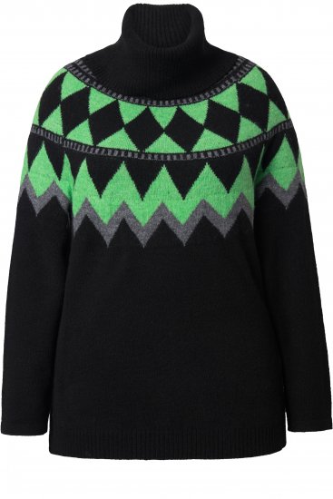 Ulla Popken Neon Alpine Pattern Long Sleeve Turtleneck Sweater Apple Green - Collegetröjor & hoodies - 