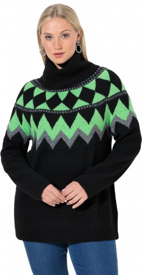 Ulla Popken Neon Alpine Pattern Long Sleeve Turtleneck Sweater Apple Green - Collegetröjor & hoodies - 