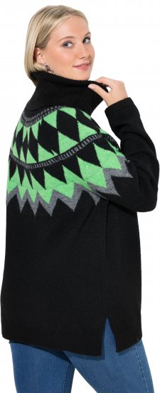 Ulla Popken Neon Alpine Pattern Long Sleeve Turtleneck Sweater Apple Green - Collegetröjor & hoodies - 